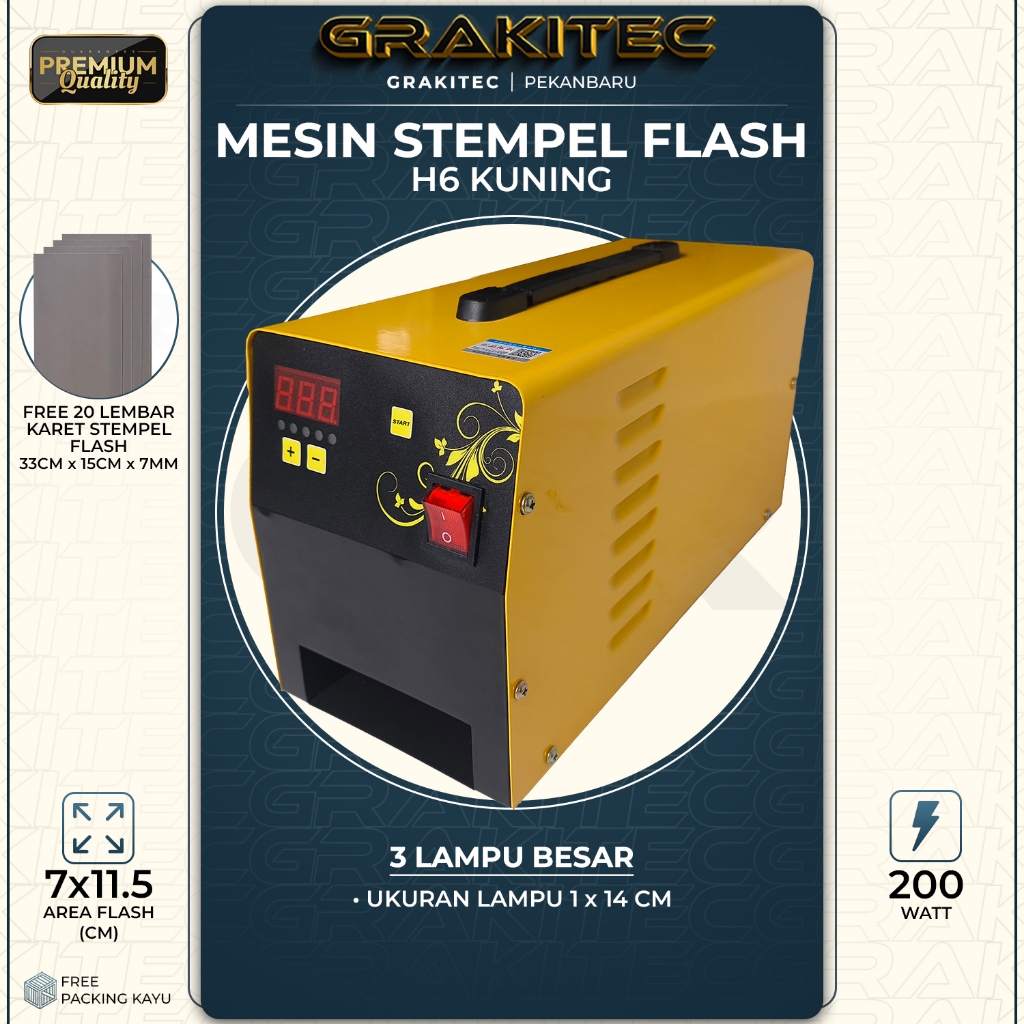 Grakitec Mesin Stempel H6 Kuning 3 Lampu - 1x Flash Jadi