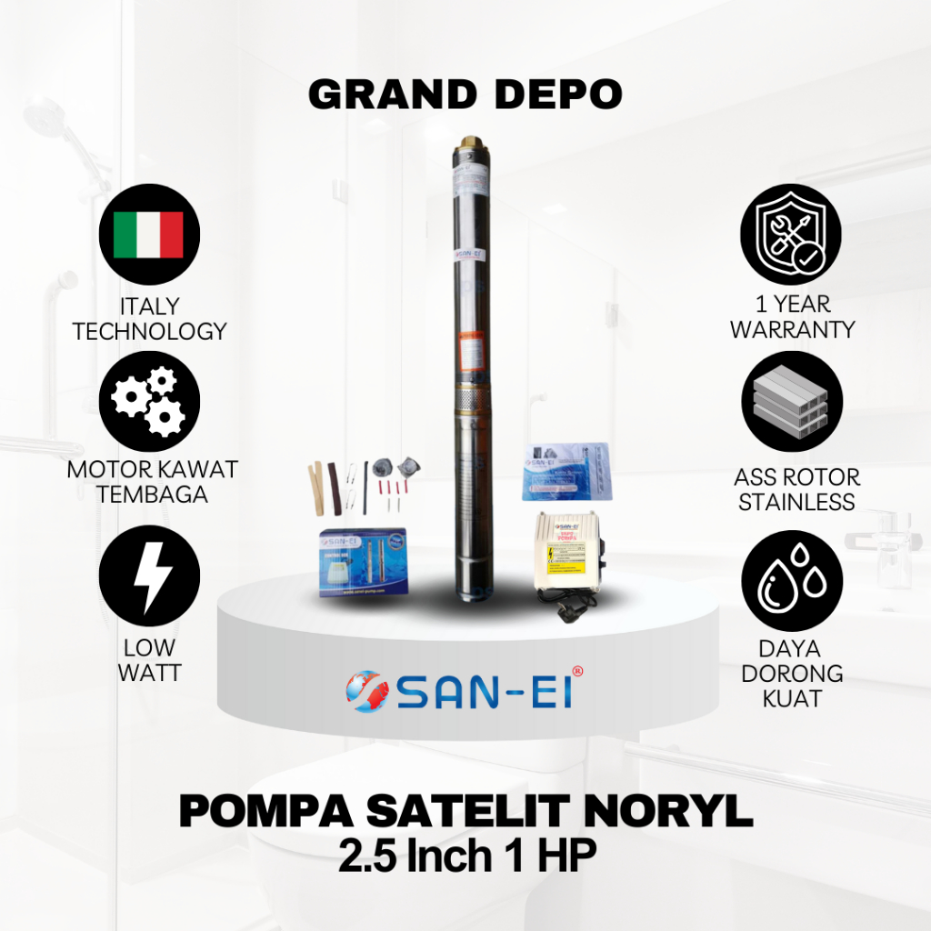 San Ei Pompa Air Satelit 2.5 inch 1 HP Noryl / Pompa Submersible San Ei