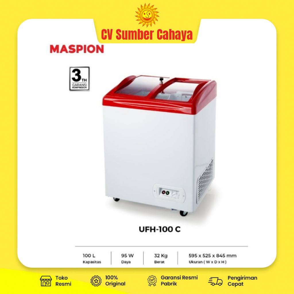 Maspion Chest Freezer Box Kaca Sliding Glass 100 Liter Uchida 100L UFH100C UFH-100C 100C