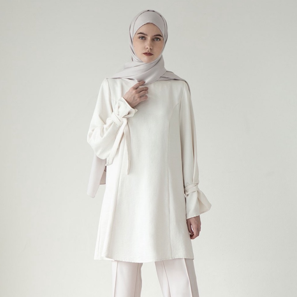 Bagus Banget Akshaya by Aska Label  Tunik wanita blouse bahan crinkle anti kusut warna Bone abu dan 