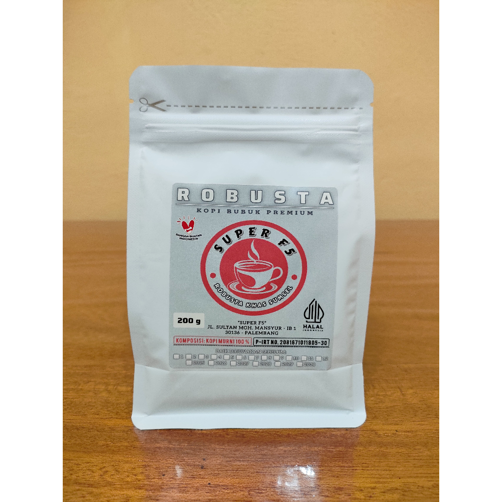 

Kopi Bubuk Premium Robusta Semendo SUPER F5 | Khas dari Sumatera Selatan | 1 Kg kemasan 200 gr