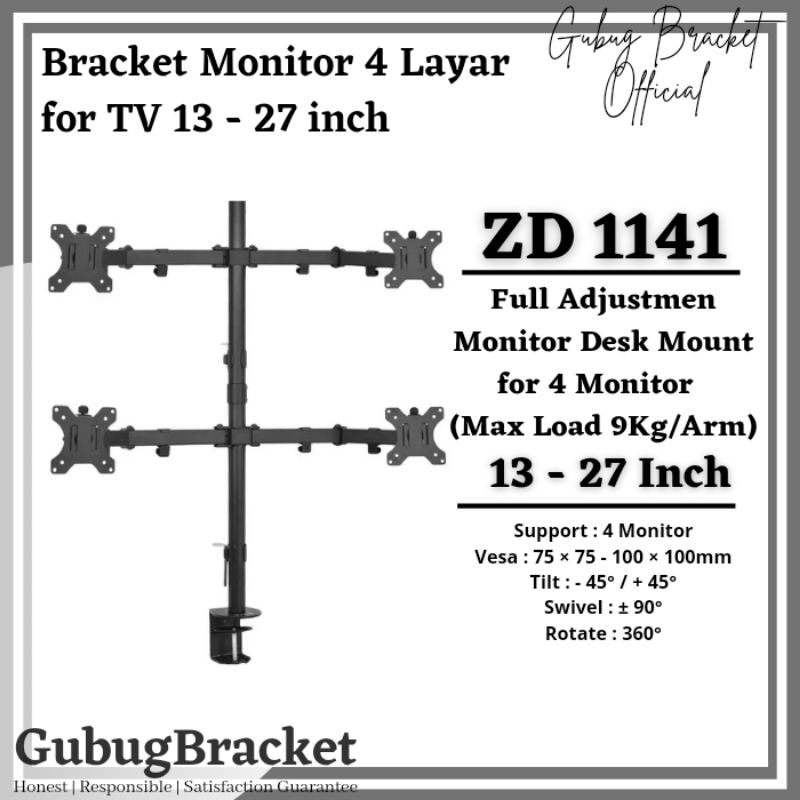 Bracket Monitor 13 14 17 19 22 24 27 Inch, Bracket Meja 4 Monitor Desk Mount Clamp