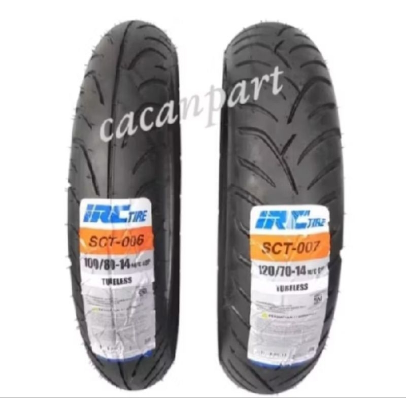 PAKET DEPAN BELAKANH BAN LUAR IRC TUBLLES IRC SCT-006 100/80-14 & 120/70-14 SCT-007 BAN IRC RING 14 