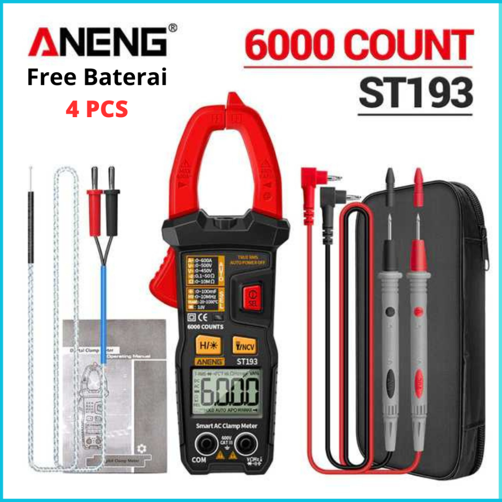 COD Cepat Tang Ampere ANENG  - ST193 Digital Multimeter Voltage Tester Clamp multitester digital Kab