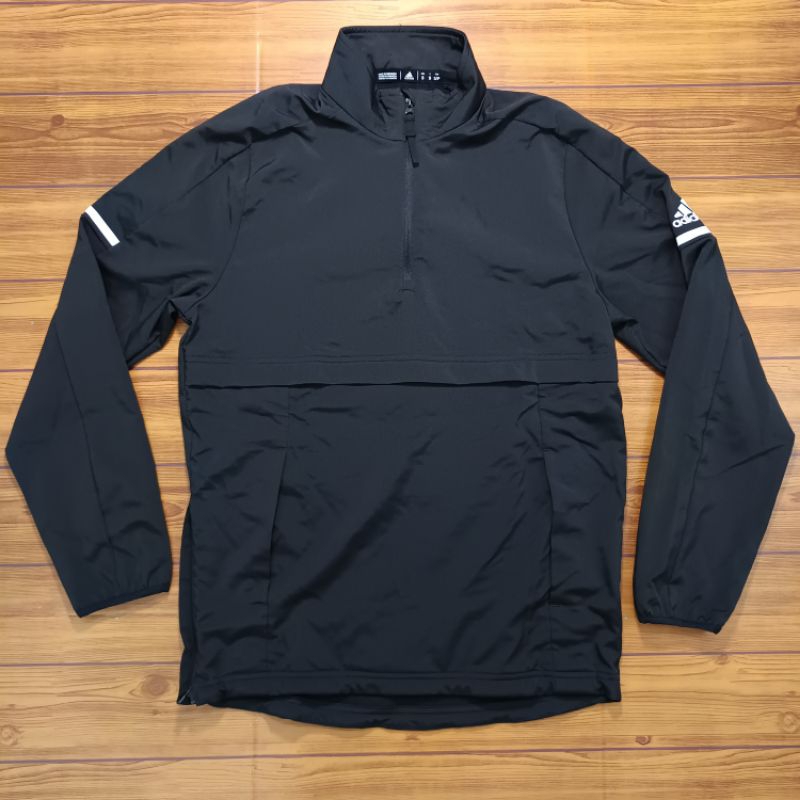 Jaket Adidas Anorak Cagoule Half Zipper Climalite (Kantong Doraemon) BARU Hitam size L