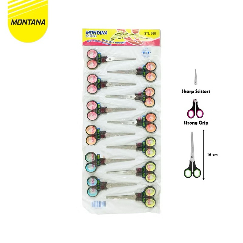 

MONTANA Scissors Gunting Stainless Steel 16 Cm Multipurpose Kuat Tajam Anti Karat STL-560 @1pp isi 12pcs