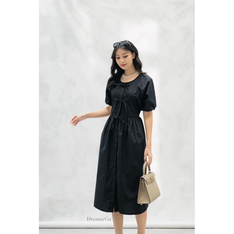 Soo-Hee Dress | Dress Midi Wanita | Dress Serut Cotton Poplin | Dress Wanita Hamil | Dress Busui Fri