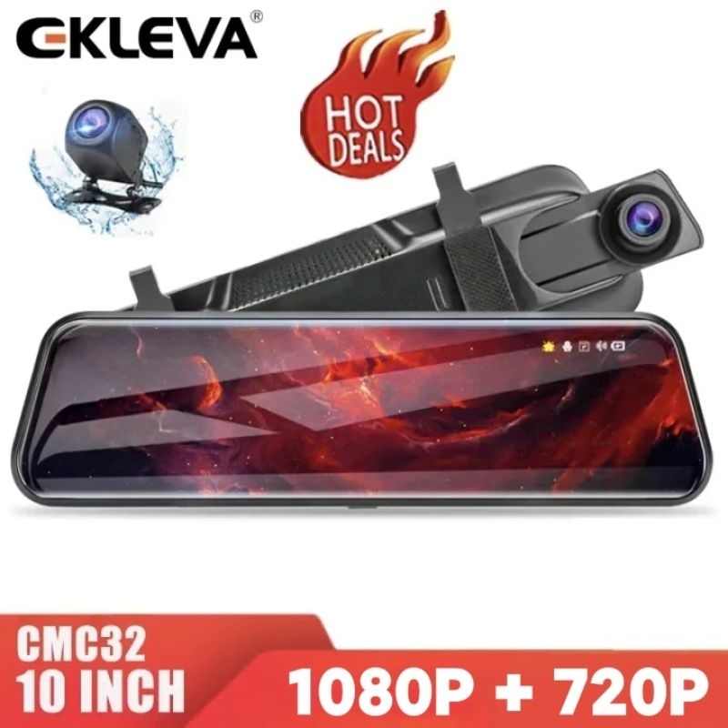 EKLEVA Dashcam Mobil 10 Inci Layar Sentuh Dual Kamera HD 1080P DVR Mobil