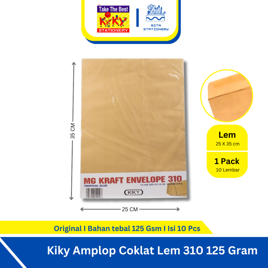 

Kiky Amplop Lem 310 125 Gram A4 / F4 Folio dapat untuk Surat Dokumen Polos - 1 Pack isi 10 Pcs