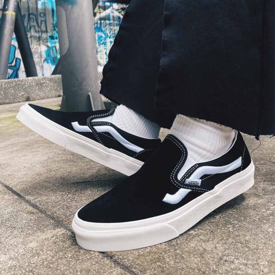 VANS SLIP ON SIDESTRIPE BLACK WHITE ORIGINAL