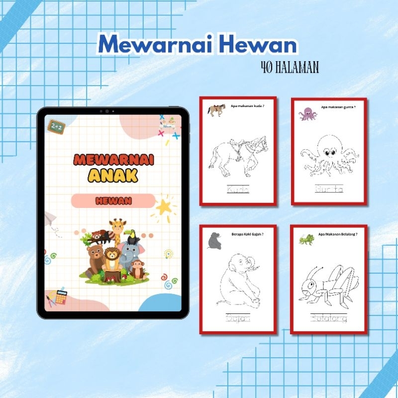 

40 Lembar Kertas Mewarnai Anak ukuran A5 tema Hewan