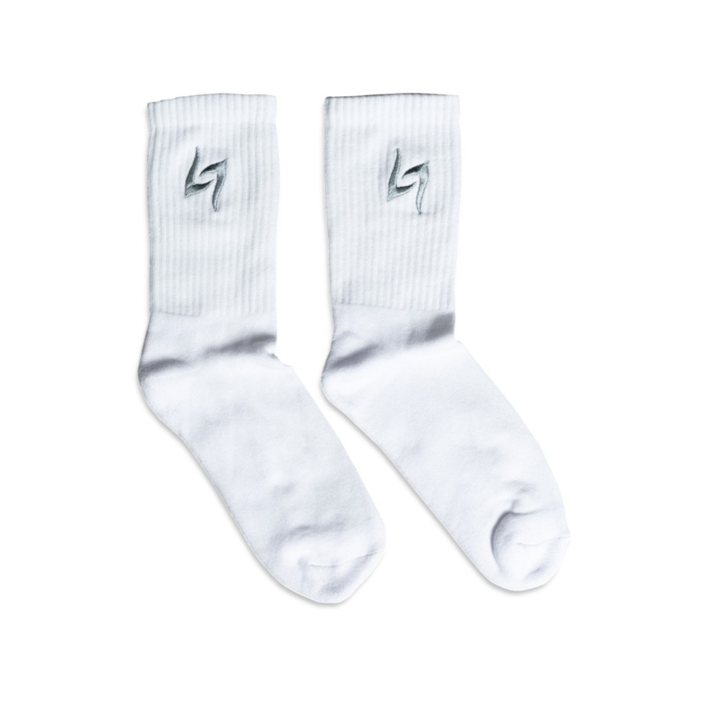 LAWLESS JAKARTA - INITIAL PSYCH LOGO EMBROIDERED CREW SOCKS - WHITE