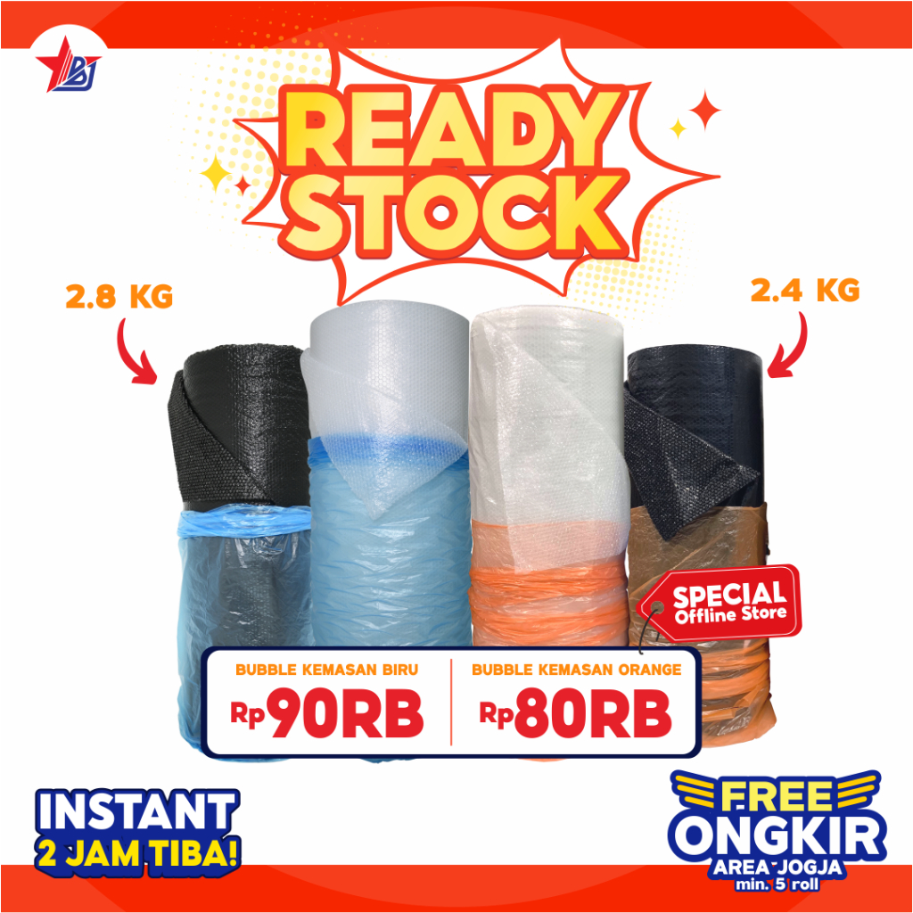 

BUBBLE WRAP JOGJA/ PLASTIK GELEMBUNG BENING/PUTIH ROLL 50M X 125CM KEMASAN BIRU