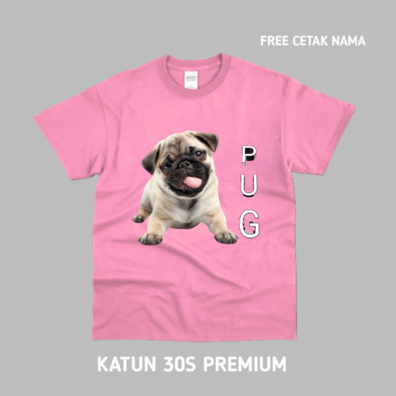 PUG KAOS ANAK KARAKTER ANJING/DOG PUG Free Cetak Nama