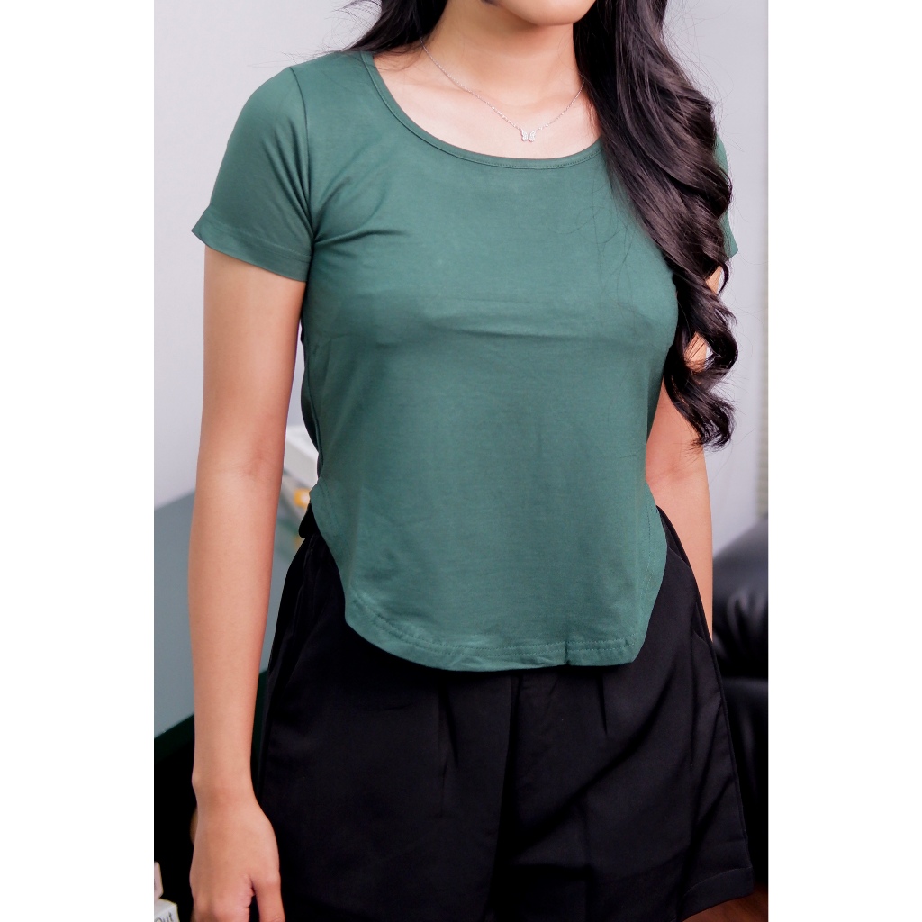Promosi  HEMAT Dapat 3 Kaos V Neck / Square Neck Short Sleeve Shirt Blouse / Baju Crop Top Leher Kot