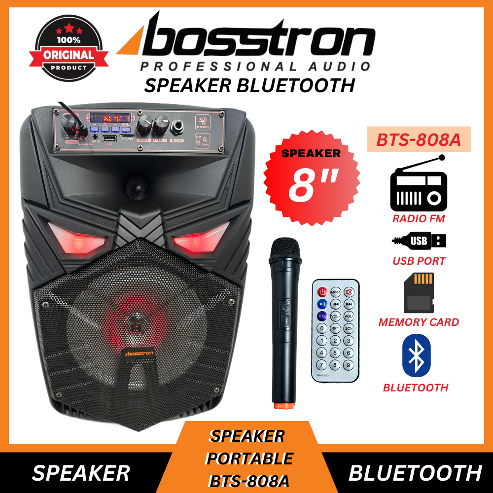 BOSSTRON SPEAKER BLUETOOTH BTS-808A SPEAKER PORTABLE 8" MIC KARAOKE/ SPEAKER AKTIF