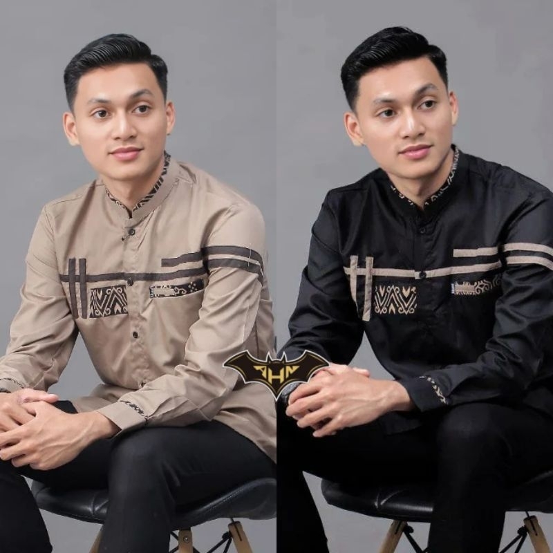 KEMEJA MUSLIM KOKO / KEMEJA KOKO PRIA LENGAN PANJANG / KEMEJA KOKO KOMBINASI BATIK LENGAN PANJANG HI