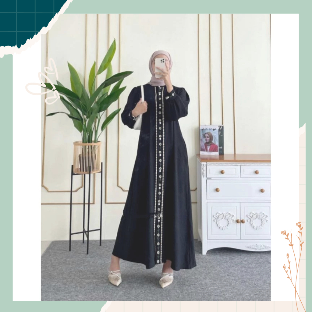 Dress Gamis Polos Drees Jumbo Homey Dres Kancing Big size Lengan Balon Fashion Muslim Wanita Bahan W
