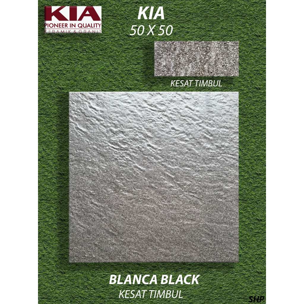 Keramik Lantai 50X50 KIA Blanca Black Kesat KW2 Pekanbaru Riau, Motif Batu