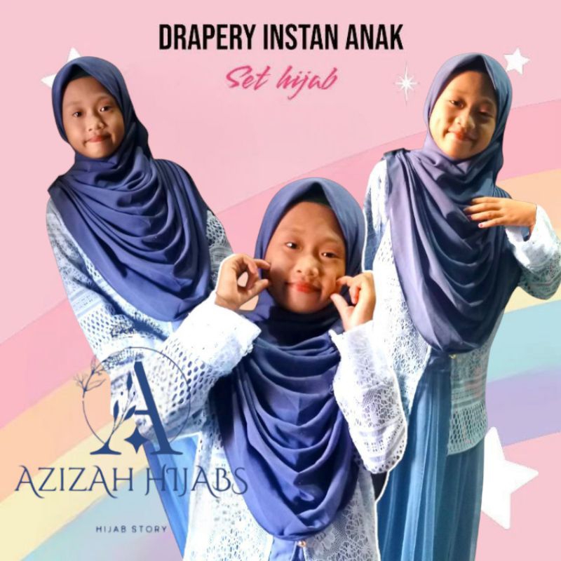 Hijab Draperi Instan Set Anak Jilbab Malaysia Anak  Terbaru 6/12 Thun