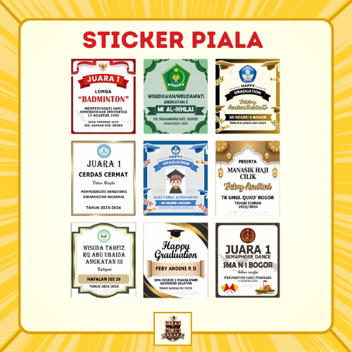Stiker Piala Akrilik Custom Ukuran 6 X 7 Cm | Wisuda Pramuka Manasik Haji Kemerdekaan Kejuaraan Peng