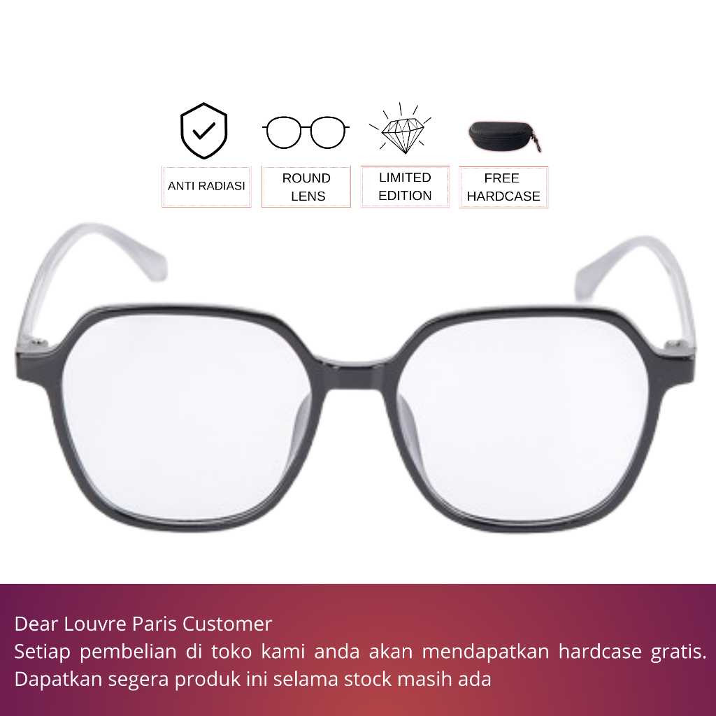 Kacamata TR Lentur Pria Wanita Antiradiasi Hexy Black Grey