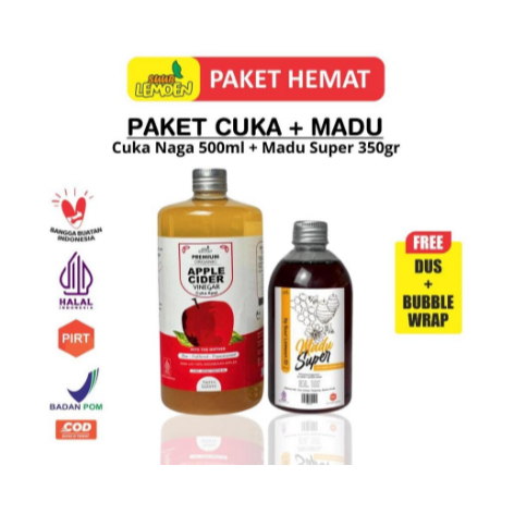 

SUUR LEMOEN Paket Cuka Apel 500 ml Madu Hutan Super 350 gram-SARI LEMON MURNI BEKASI TIMUR