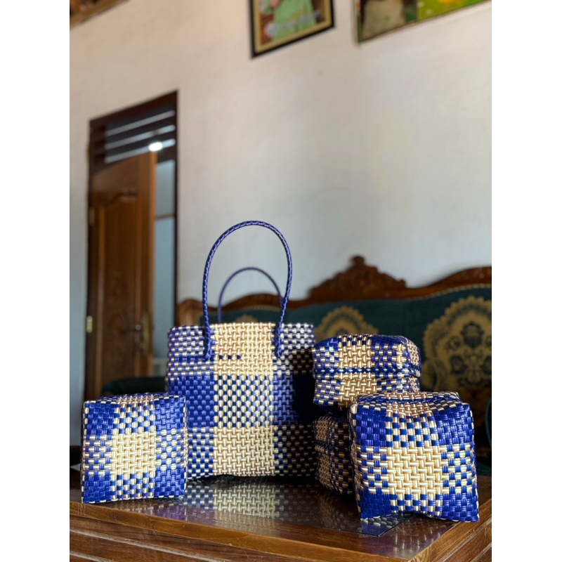 Tas Anyaman Jali Premium Set Keben ISI 4 Include Besek Bambu Banyak Motif dan Warna Bisa Custom