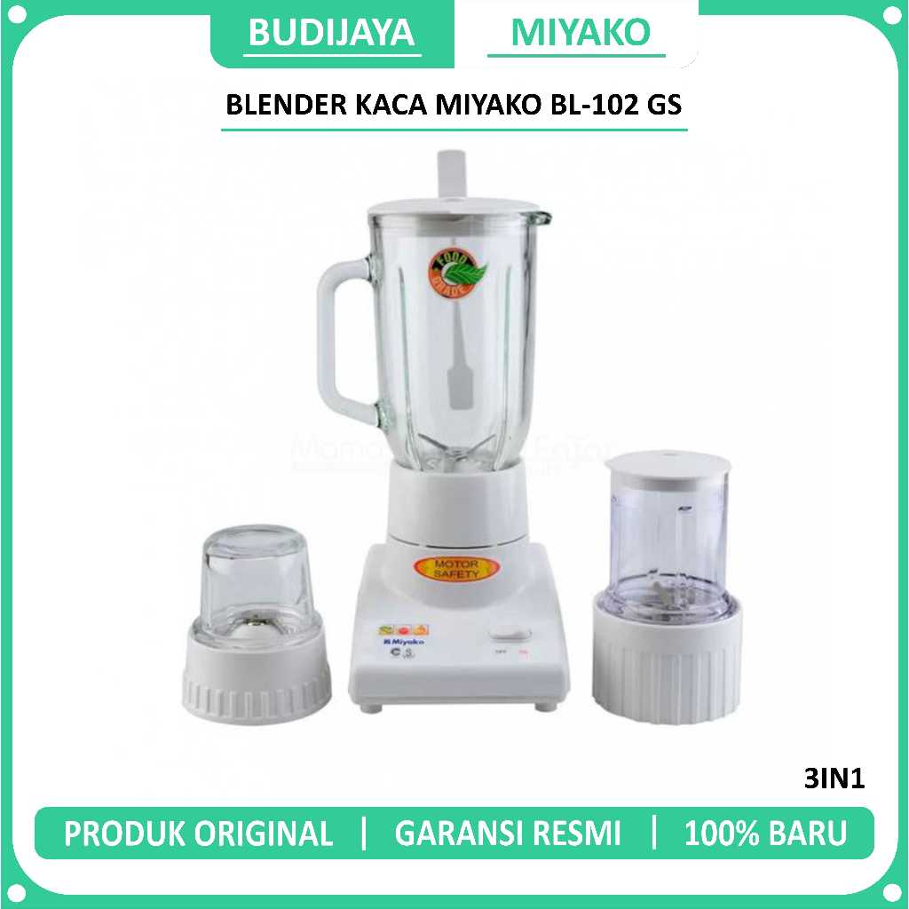 Miyako BL-102 GS Blender Gelas Kaca + Dry + Wet Mill 3in1 Kapasitas 1 Liter Daya 200 Watt / BL-102GS