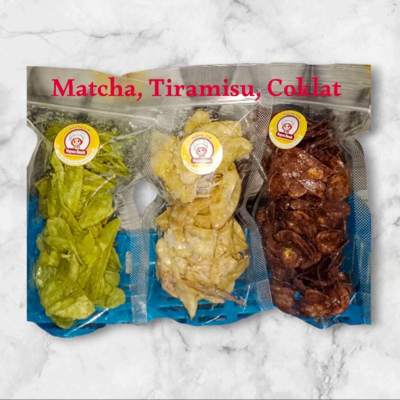 

Keripik Pisang isi 3 Varian rasa ( matcha, tiramisu, coklat)