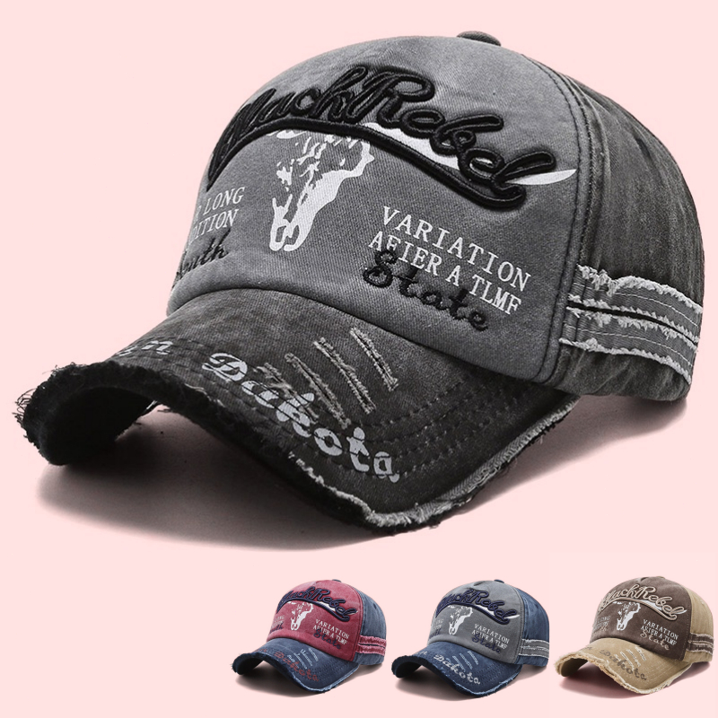 Topi baseball unisex model robek alami original Topi denim vintage streetwear keren import fashion T