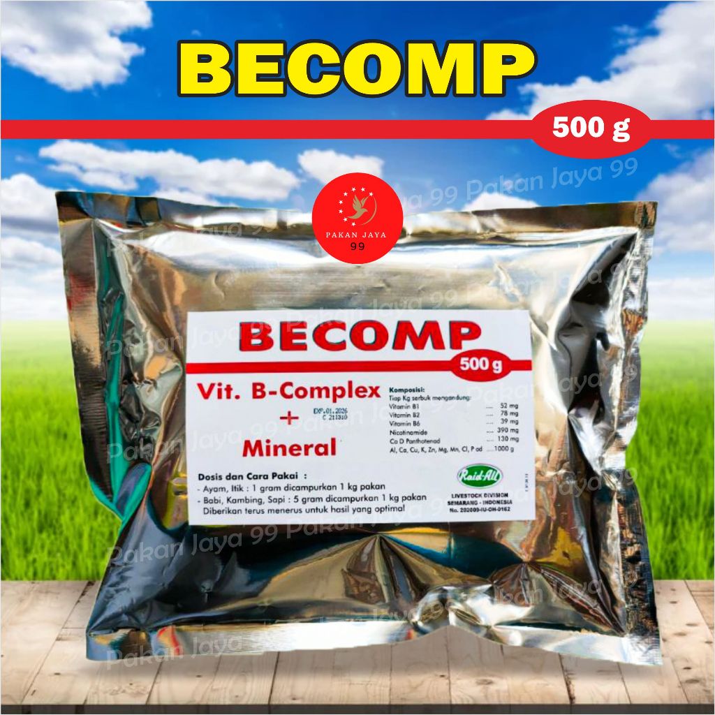 BECOMP BCOM SERBUK 500 GRAM RAID-ALL VITAMIN B KOMPLEK LENGKAP MINERAL HEWAN TERNAK SAPI UNGGAS BABI