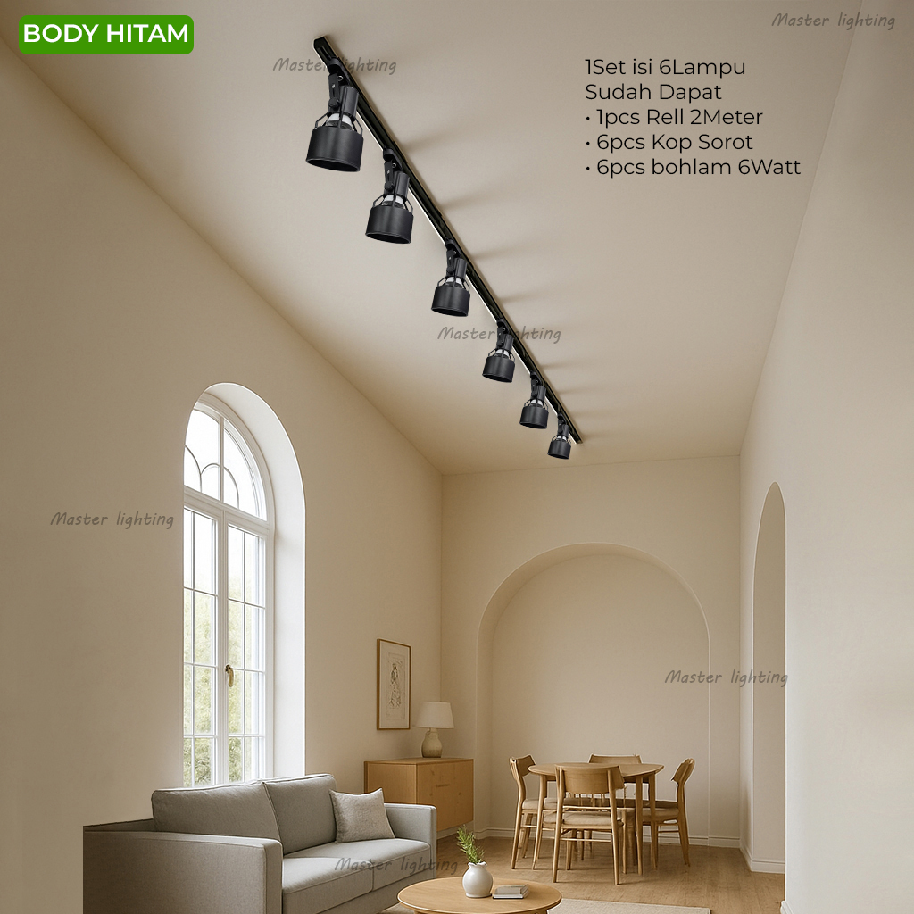 Lampu sorot track rell 2meter led 6watt 1set spotlight fiting e27 6w spot light 220V