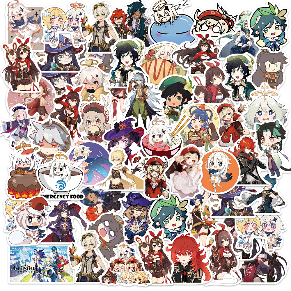 

50pcs Cartoon Dampak Genshin Sticker for Laptop Helmet Skateboard and Phone - Water-Resistant and Airtight Decorative Stickers