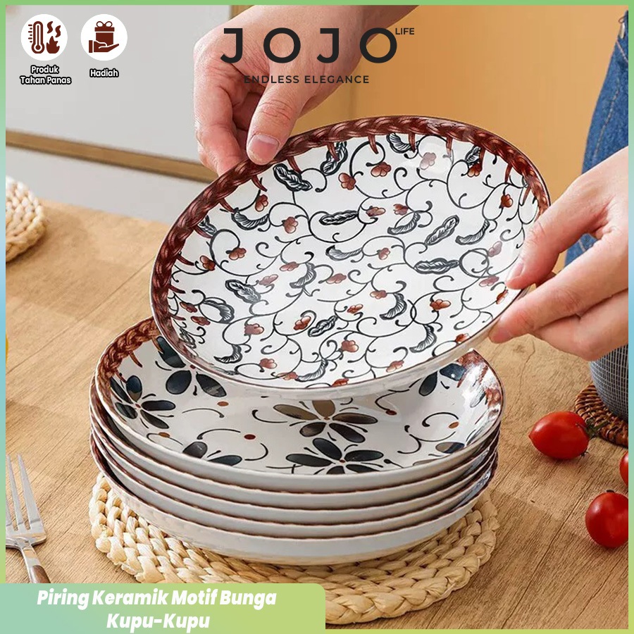 JOJO LIFE Piring Makan Keramik Motif Flower Japanese Elegan/ Set Piring Motif Bunga Jepang esthetic