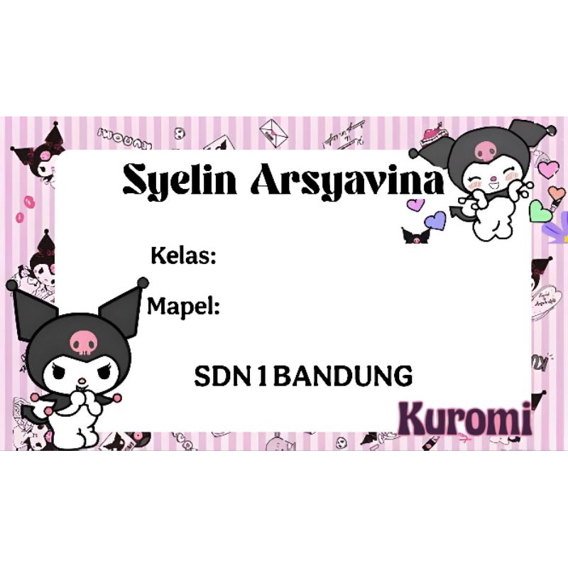 

(ISI 50 PCS) SUDAH ADA LEM STICKER LABEL BUKU SEKOLAH CUSTOM NAMA & FOTO MOTIF KUROMI