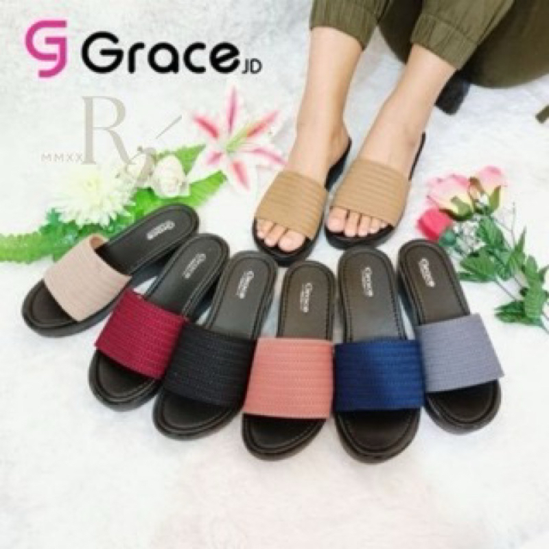 GRACE [AKASIA SELOP] Sandal Wedges Rajut Selop Wanita/ Sendal Hak Tebal Kokop Rajut
