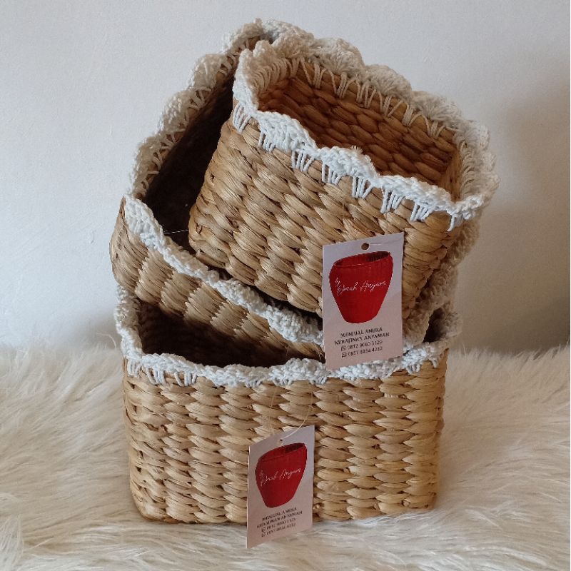 kotak anyaman eceng gondok | keranjang macrame eceng gondok multifungsi