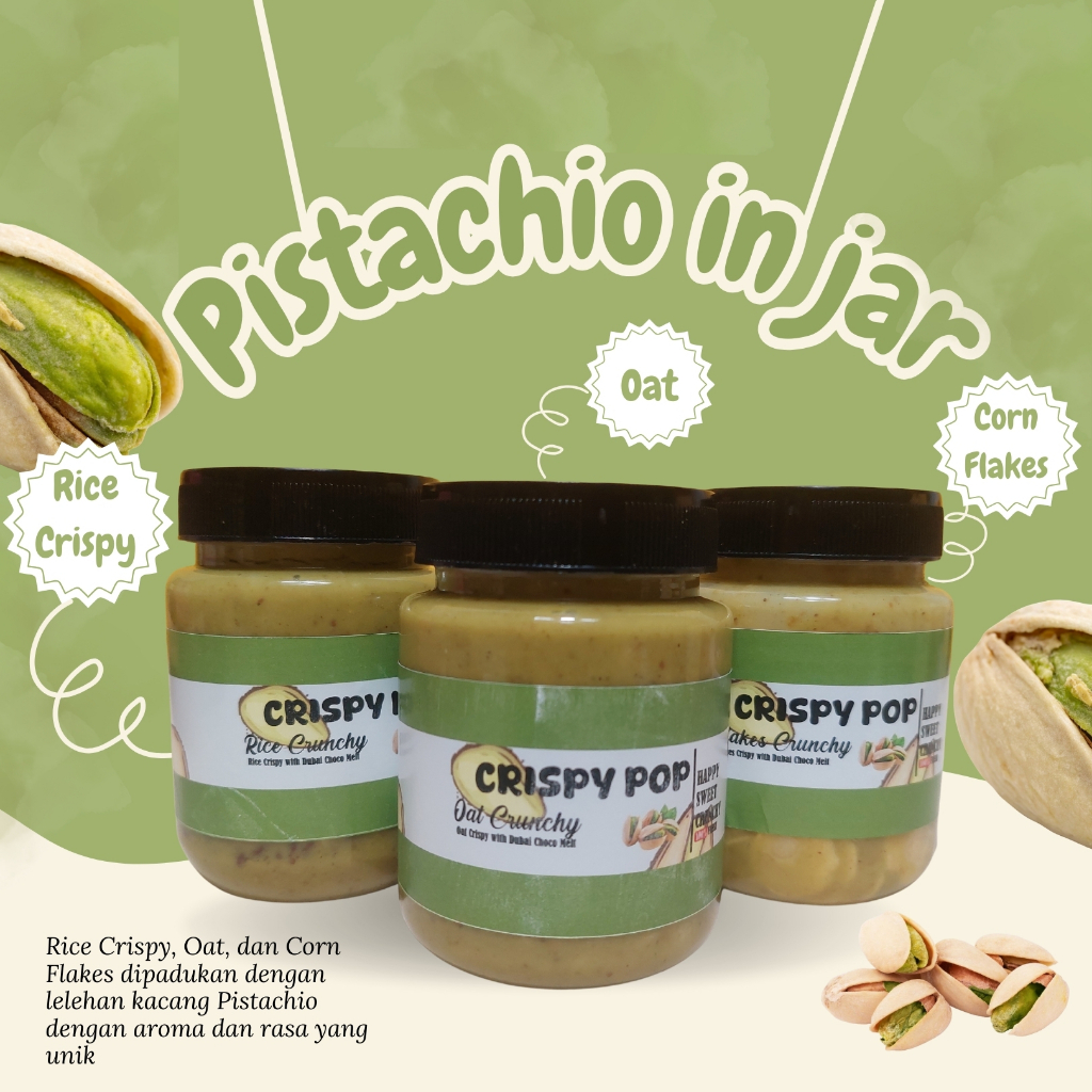 

RISPYPOP by Cookiesin - Snack Choco In Jar | Snack Jar - Cemilan Kacang Pistachio Lumer In Jar dengan Rice Crispy- Cokelat Dubai Viral premium