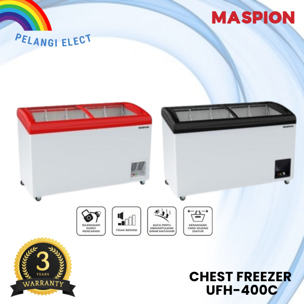 Maspion Sliding Glass Chest Freezer UFH-400C 400 Liter UFH-400C QUICK COOLING GARANSI RESMI