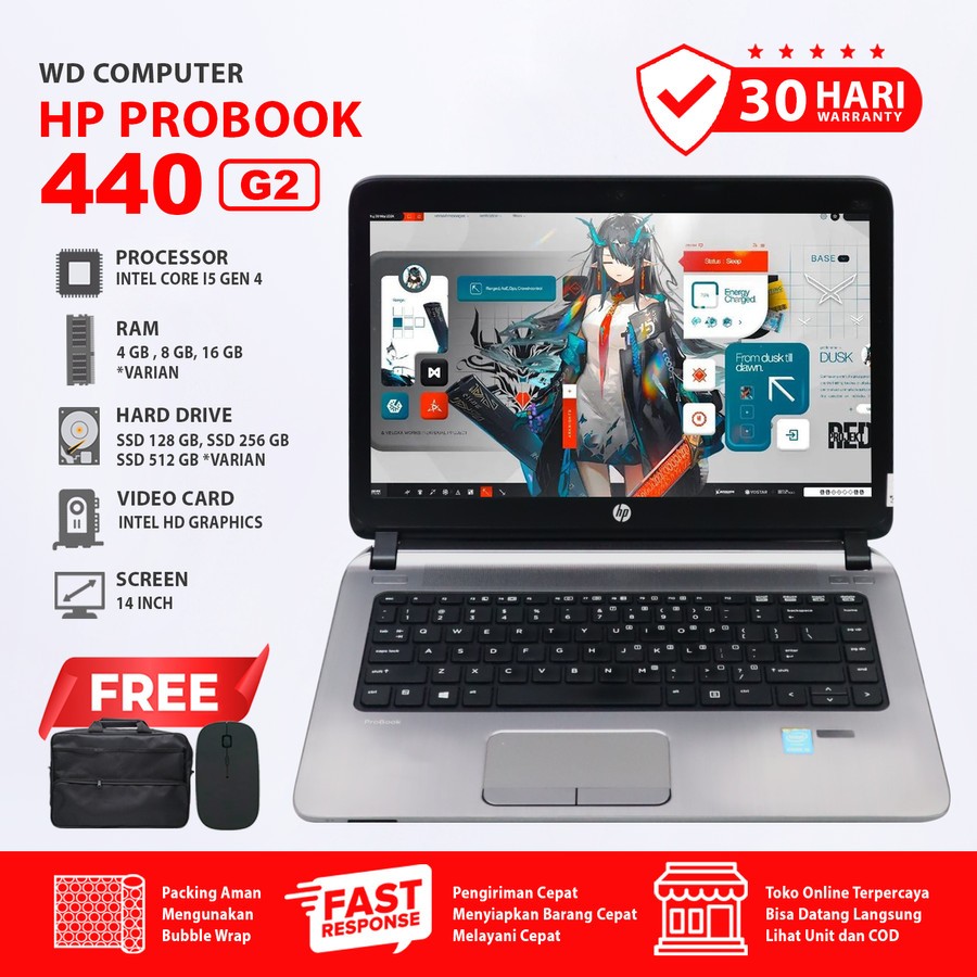 Promo Gokil Laptop HP Probook 440 G2 Core I5 Gen 4 I Ram 8 Gb Ssd 256 Gb I Bonus Mouse Dan Tas