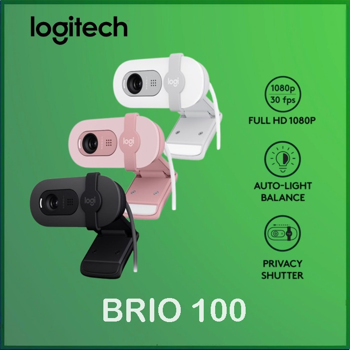 Logitech Brio 100 Webcam Full HD dengan Mikrofon dan Penutup Privasi