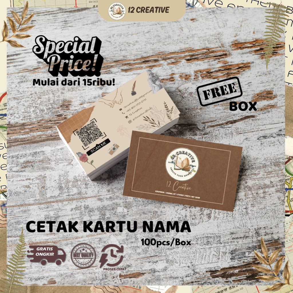 

[12 Creative] Cetak Kartu Nama Custom 1 Box isi 100pcs / Kartu Nama Premium / Business Card