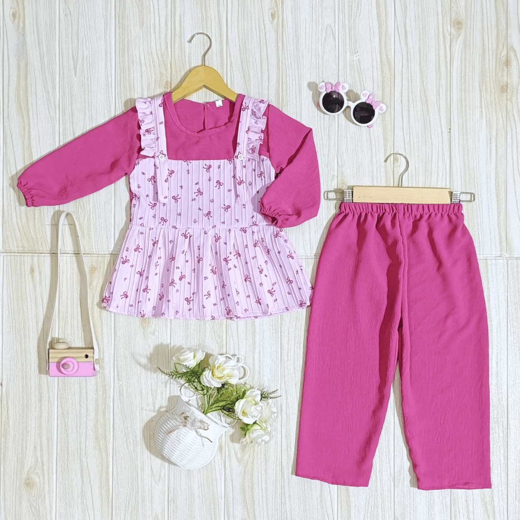 Setelan Anak Perempuan Flora Usia 1-8 Tahun Terbaru Bahan Crinkle Ratu Mix Crinkle Airflow