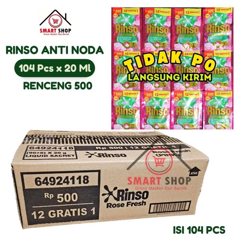 1 DUS Rinso Cair Renceng 20 ml isi 104 sachet Anti Noda