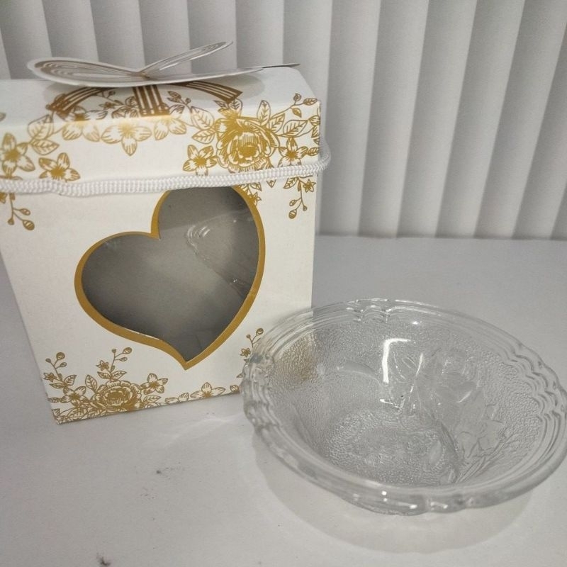 (50pcs) SOUVENIR MANGKUK KACA MOTIF BUNGA KEMAS BOX