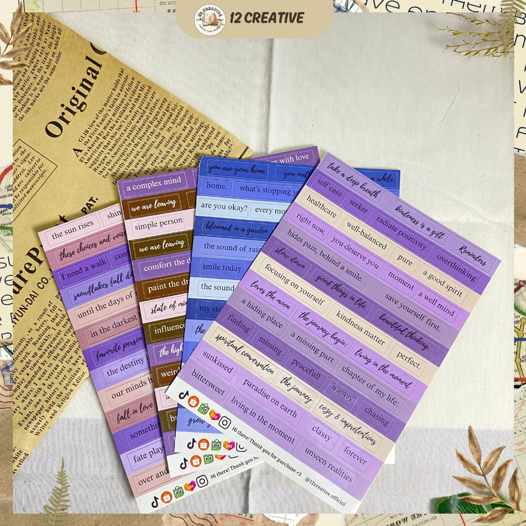 

[12 Creative] Sticker English Deco Aesthetic Words Sticker | Hiasan Jurnal Bujo Scrapbook DIY Deco