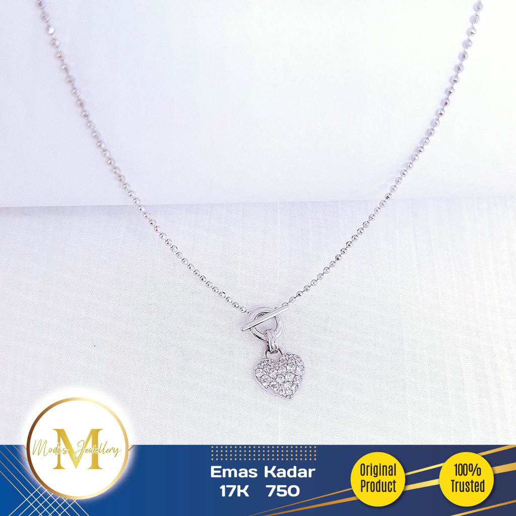 MODIS JEWELLERY - Kalung Biji Lada Love Timbul Putih - Emas 17k  750