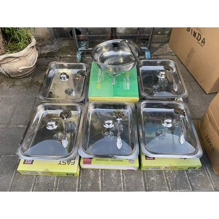 PRASMANAN STAINLESS STEEL SET 6PCS prasmanan set tutup kaca wadah saji stainless steel set