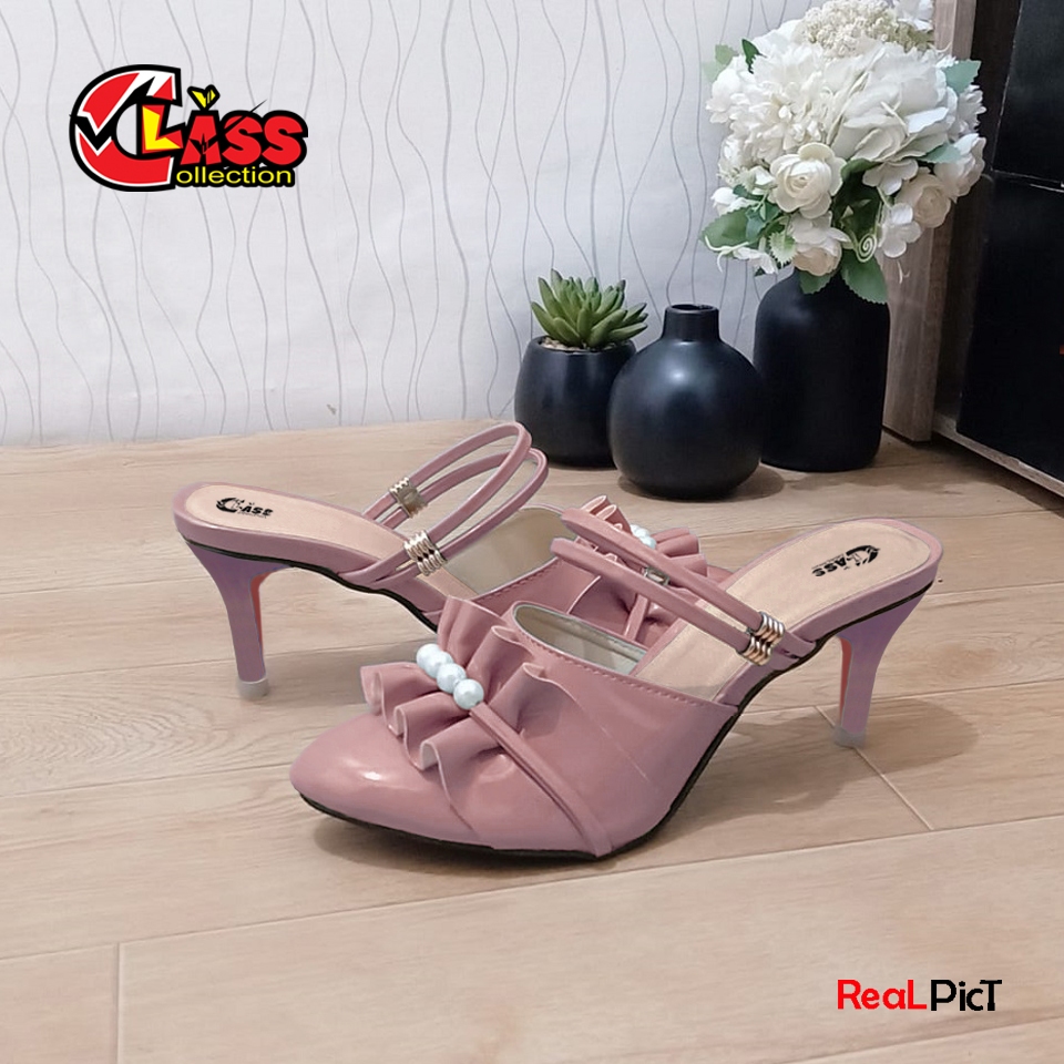Sandal High Heels Wanita Sandal Pesta AR.222 High Heels Selop Mutiara Deret